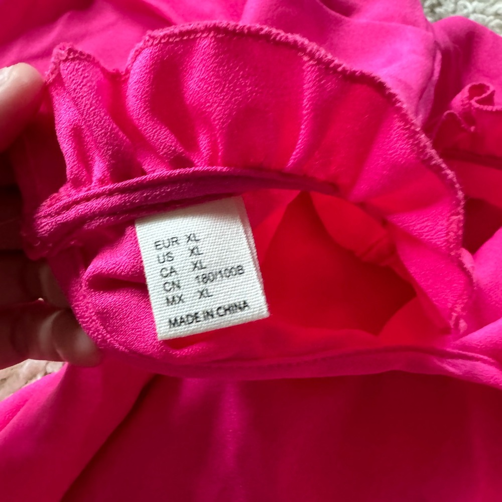 hot pink short sleeve turtleneck frilly evening going out women’s blouse… - Picture 4 of 4